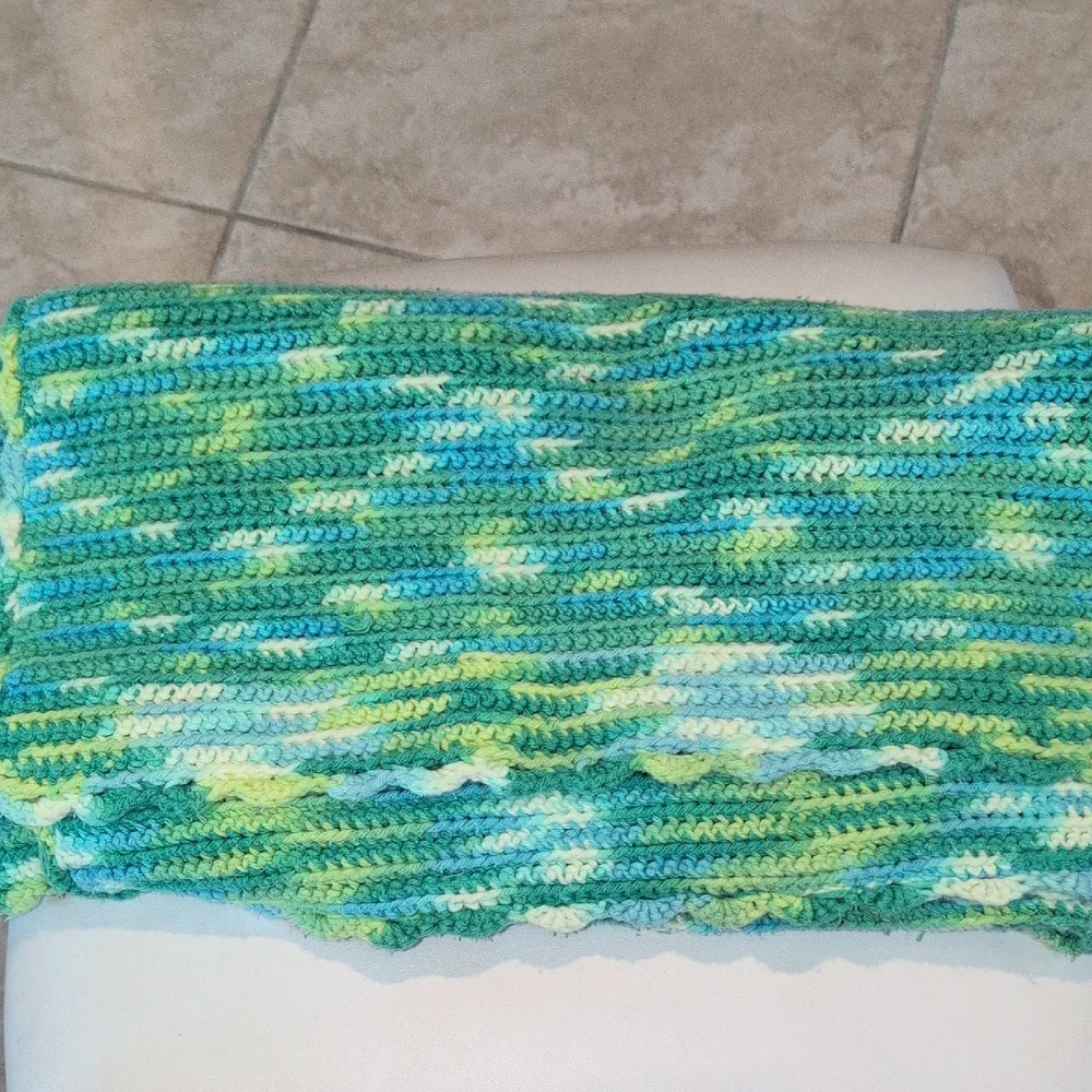 Green and Blue Knitted Afghan Blanket